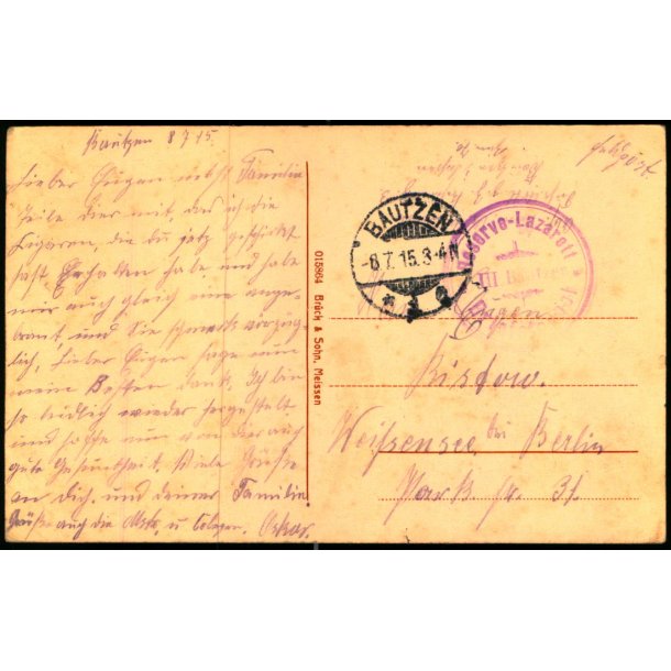 Feldpost - Bautzen  6 - 7 -15 - Til Berlin  - Billedside : Bautzen
