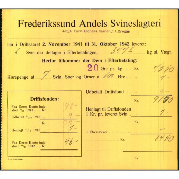 Frederikssund Andels Svineslagteri - 1941 - 42