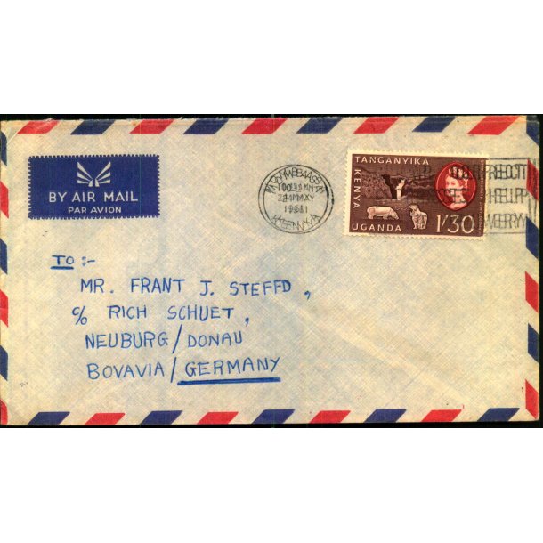 Luftpost Brev fra Kenya til Tyskland - 20 - 5 - 61