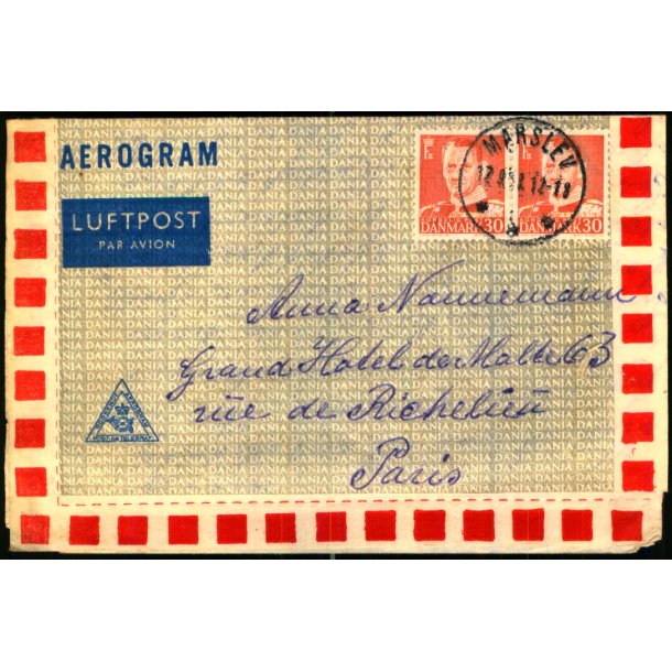 Luftpost Brev fra Danmark til Paris - Frankrig - 17 - 9 - 51