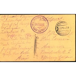  Feldpost - K.D. Feldpost  18 - 10  -15 - Til Apenrade - Billedside : Briey