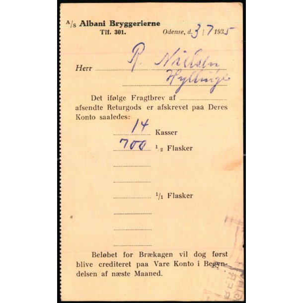 A/S Albani Bryggerierne - Odense  - u/n - Brugt