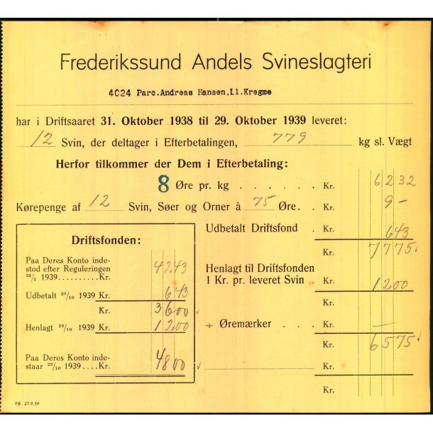 Frederikssund Andels Svineslagteri - 1938 - 1939