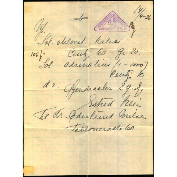 Recept - Apotheket Godthaab - 14 - 4 - 1926