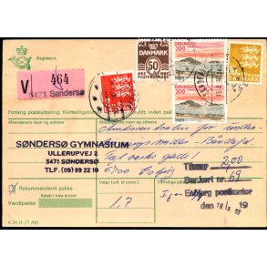 Adressekort fra Snders - Vrdipakke + R.  - Efterporto 2 kr. - 10 og 2 kr. Rigsvben 2x2kr Motiv 