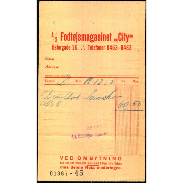 Fodt�jsmagasinet "City" - 1950