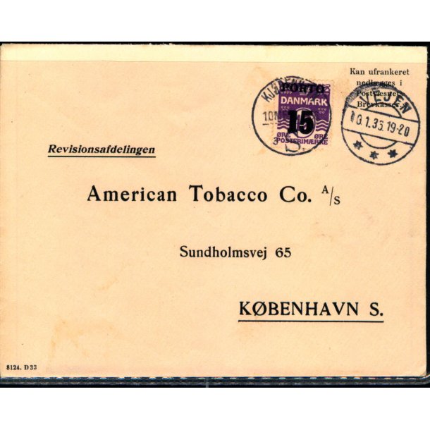 Efterporto - Brev fra Vejen 10 - 1 - 36 til Kbenhavn  - Efterporto 15 re.