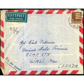 Luftpost Brev fra Danmark til Danish Nato Trainee - Canada - 22 - 7 - 59 - Med indhold.