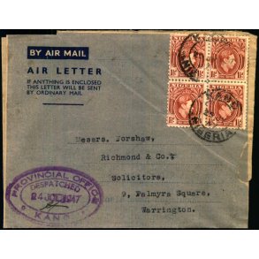 Luftpost Brev fra Nigeria til England -24 - 7 - 1947