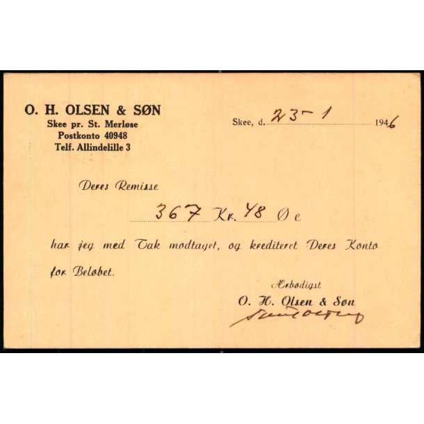 O.H.Olsen &amp; Sn - St. Merlse - u/n - Brugt