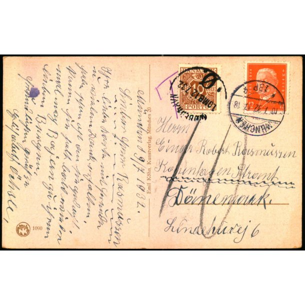 Efterporto - Postkort fra Tyskland til Kbenhavn 10 - 7 - 32 - Efterporto 10 re