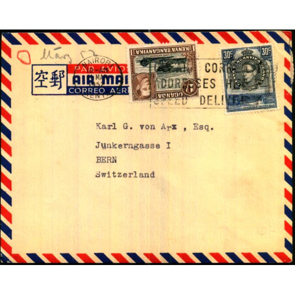 Luftpost Brev fra Kenya til Schweitz - 11 - 5 - 52