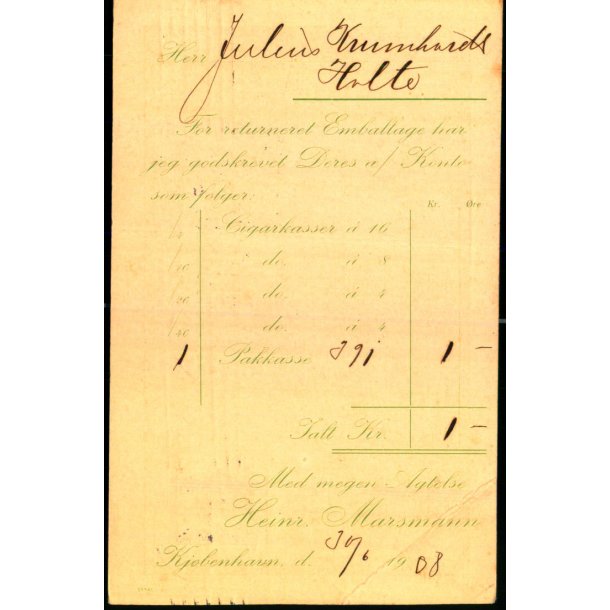 Heinr. Marsmann - Kbh.K  - u/n - Brugt - Fold !