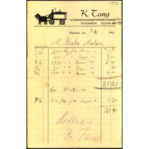 K. Tang - Vognmandsforretning - Haderslev 1940