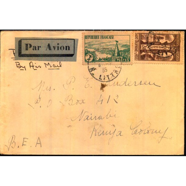 Luftpost Brev fra Frankrig til Kenya - 4 - 10 - 36