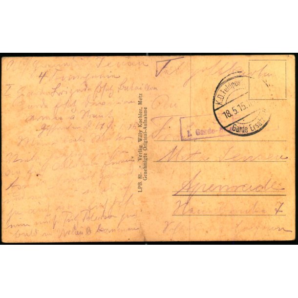  Feldpost - K.D. Feldpost  18 -5 -15 - Til Apenrade - Billedside : Die Kirche in Reneville