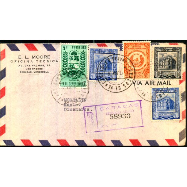 Luftpost Brev fra Venezuela til Danmark  1 - 6 - 56