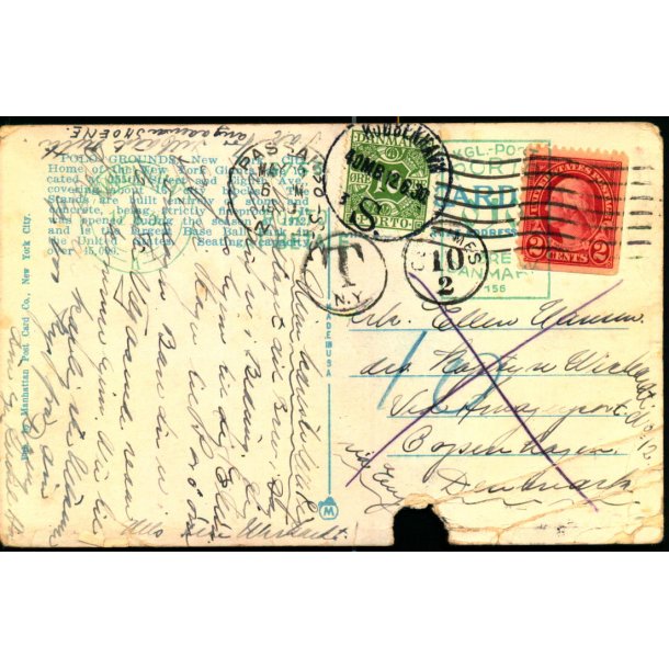 Efterporto - Postkort fra U.S.A. til Copenhagen 12 - 6 - 30