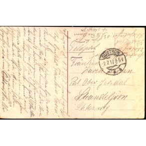 Feldpost - Gstrow  2 - 7 -17 - Til Ober Jersdal - Schlesvig  - Billedside : Gstow