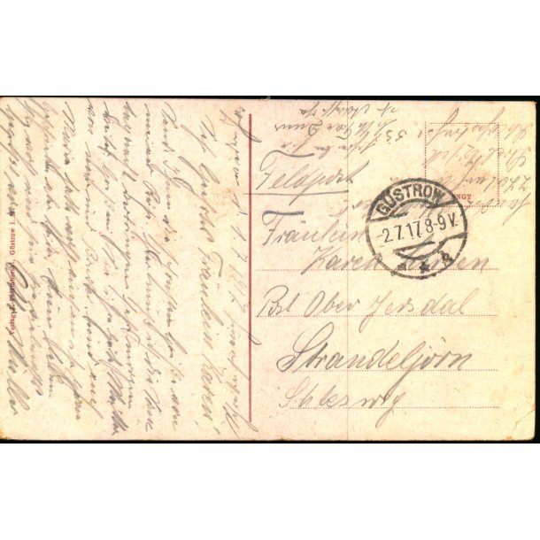 Feldpost - Gstrow  2 - 7 -17 - Til Ober Jersdal - Schlesvig  - Billedside : Gstow