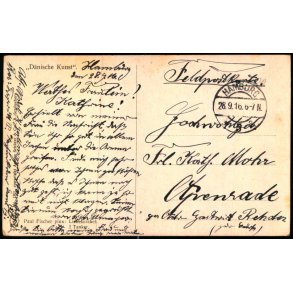 Feldpost - Hamburg 28 - 9 -16 - Til Apenrade  - Billedside : Kunst