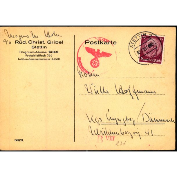 Censurpostkort fra Tyskland  3 - 11 - 41 - Til Kgs. Lyngby