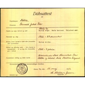 Daabsattest - Thorvald,Jakob,Peter,K�bke - 1912