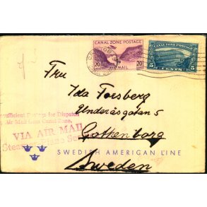 Luftpost Brev fra Canal Zone til Sverige  - ? - ? - ?