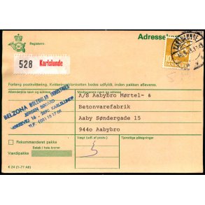 Adressekort fra Karlslunde  - 10 kr. Rigsvben 12 - 5 - 79