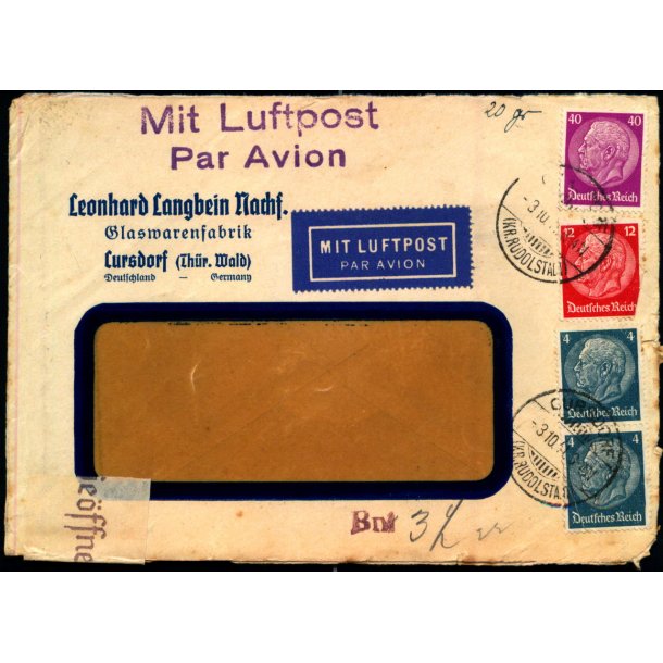  Luftpost  Censurbrev fra Tyskland  3 - 10 - 41 - Til Danmark