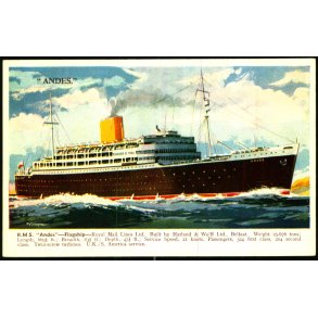 R.M.S. Andes- Royal Mail Lines - Valentoine 1957 - Ubrugt