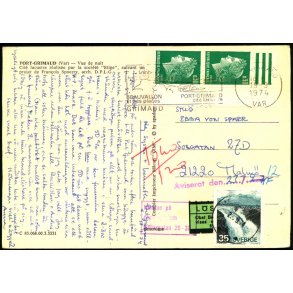 Efterporto - Postkort fra Frankrig til Sverige 19 - 9 - 1974 