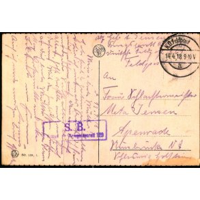 Feldpost - K.D. Feldpost  14 - 4 - 18  - Til  Apenrade - Billedside : Arlon