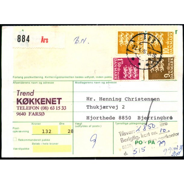 Adressekort med Opkrvning -  Rigsvben - Berigtigelseskort 10 - Eftertorto 8,50 For meget !