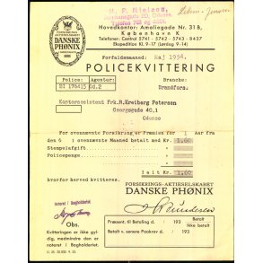 Danske Ph�nix - Pr�miekvittering - 1934