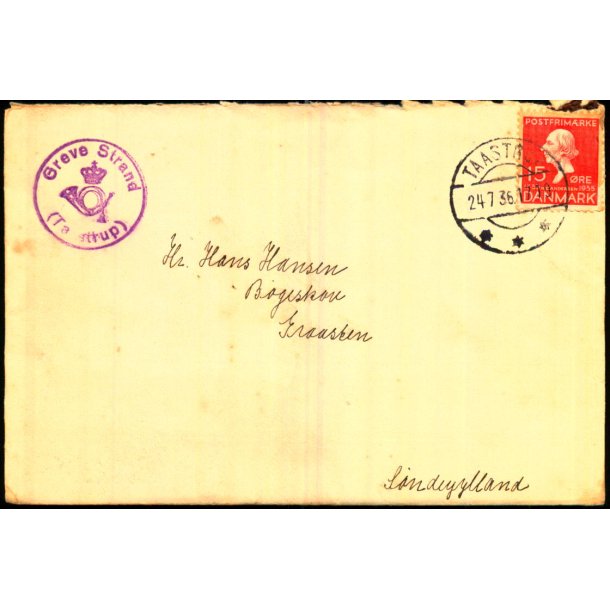 GREVE STRAND (TAASTRUP) - Posthornsstempel p Brev