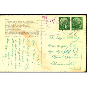 Efterporto - Postkort fra Tyskland til Kgs. Lyngby 20 - 8 - 58