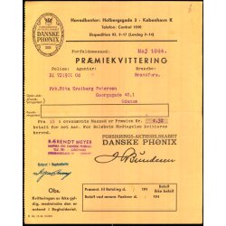 Danske Ph�nix - Pr�miekvittering - 1944