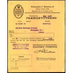 Danske Ph�nix - Pr�miekvittering - 1949