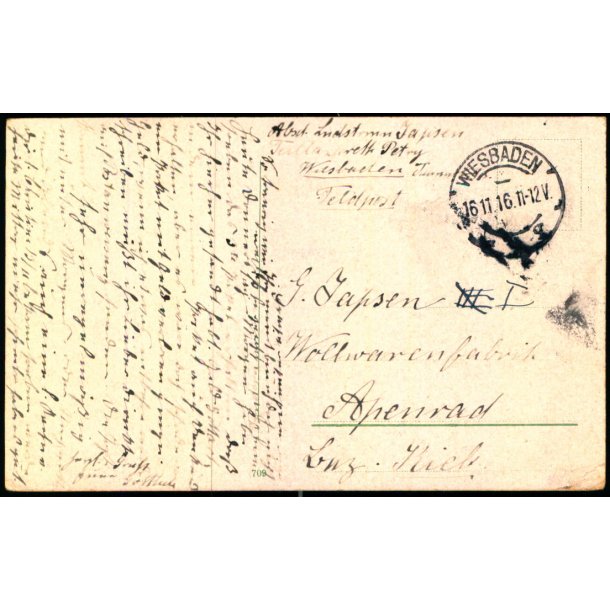 Feldpost - Wisbaden  16 - 11 -16 - Til Apenrade - Billedside : Wisbaden