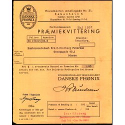 Danske Ph�nix - Pr�miekvittering - 1937