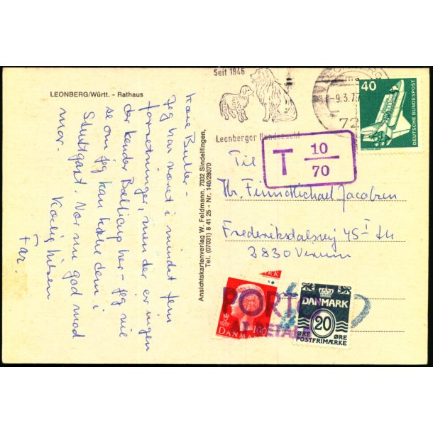 Efterporto - Postkort til Virum 9-3- 77  - 