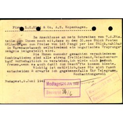 Censurpostkort fra Ungarn   9 - 6 - 41 - Til Kbenhavn