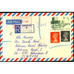 Luftpost Rekommanderet Brev fra England til Danmark - 30 - 3 - 91