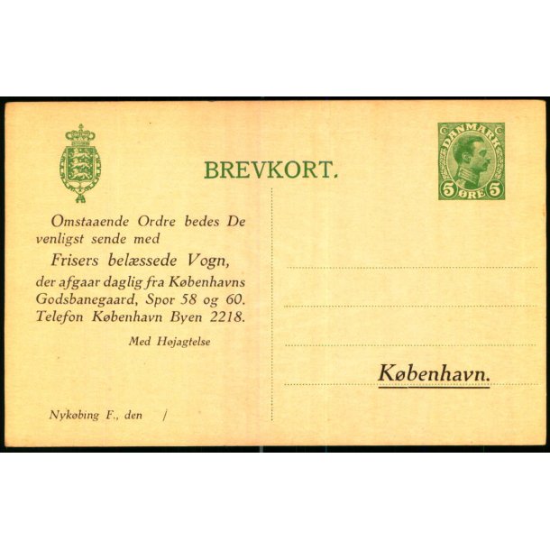 Frisers belssede Vogn. fra Kbenhavns Godsbanegaard - Kbh.K  - u/n - Ubrugt