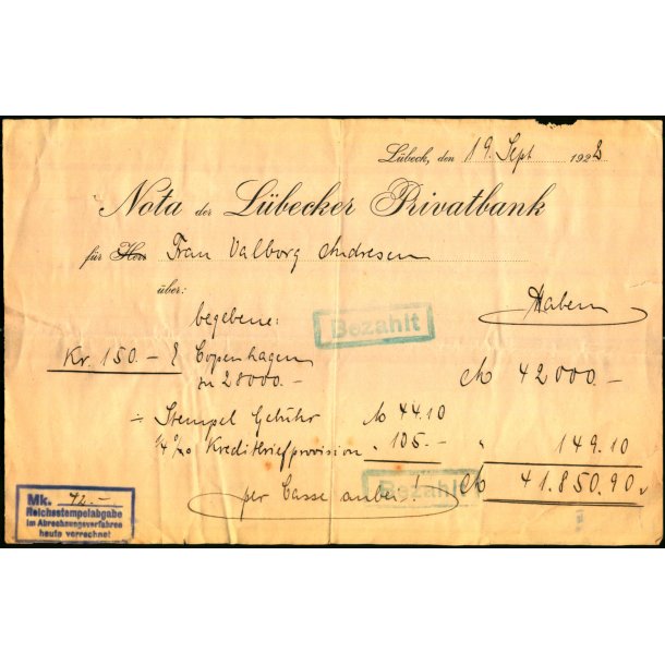 L�becker Privatbank - 1922