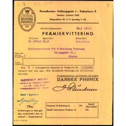 Danske Ph�nix - Pr�miekvittering - 1943