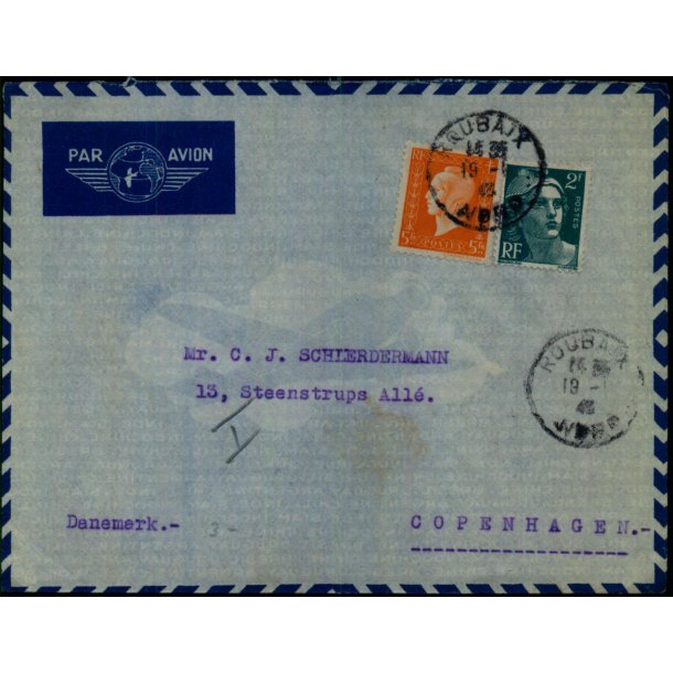 Luftpost Brev fra Frankrig til Danmark - 19 - 6 - 43