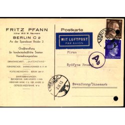 Luftpost  Censurpostkort fra Tyskland  2 - 11 - 43 - Til Svendborg