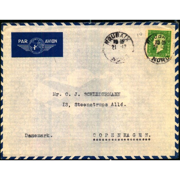 Luftpost Brev fra Frankrig til Danmark - 21 - 12 - 43